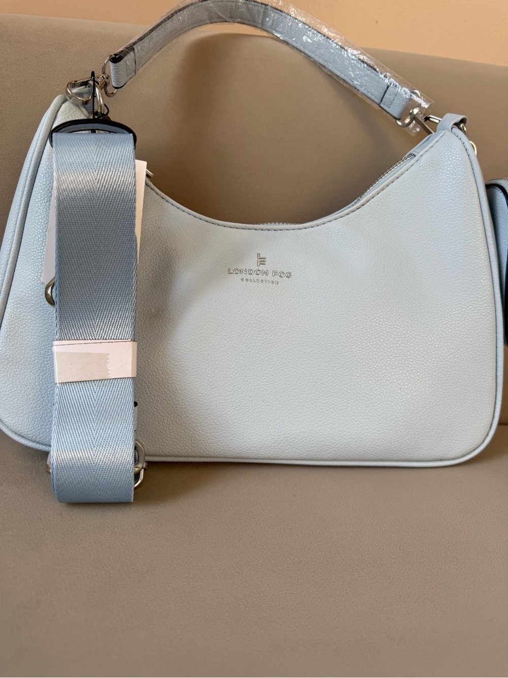London Fog Pale Blue Shoulder Bag with Wide Strap